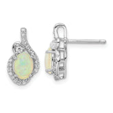 Cheryl M Sterling Silver Rhodium-plated Polished Lab Created Opal and CZ Post Earrings