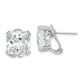Cheryl M Sterling Silver Rhodium-plated Polished Cushion-cut CZ Post Omega Back Earrings
