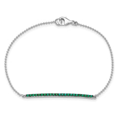 Cheryl M Sterling Silver Hematite and Rhodium-plated Polished and Beaded Green Glass Bar 7 Inch Bracelet