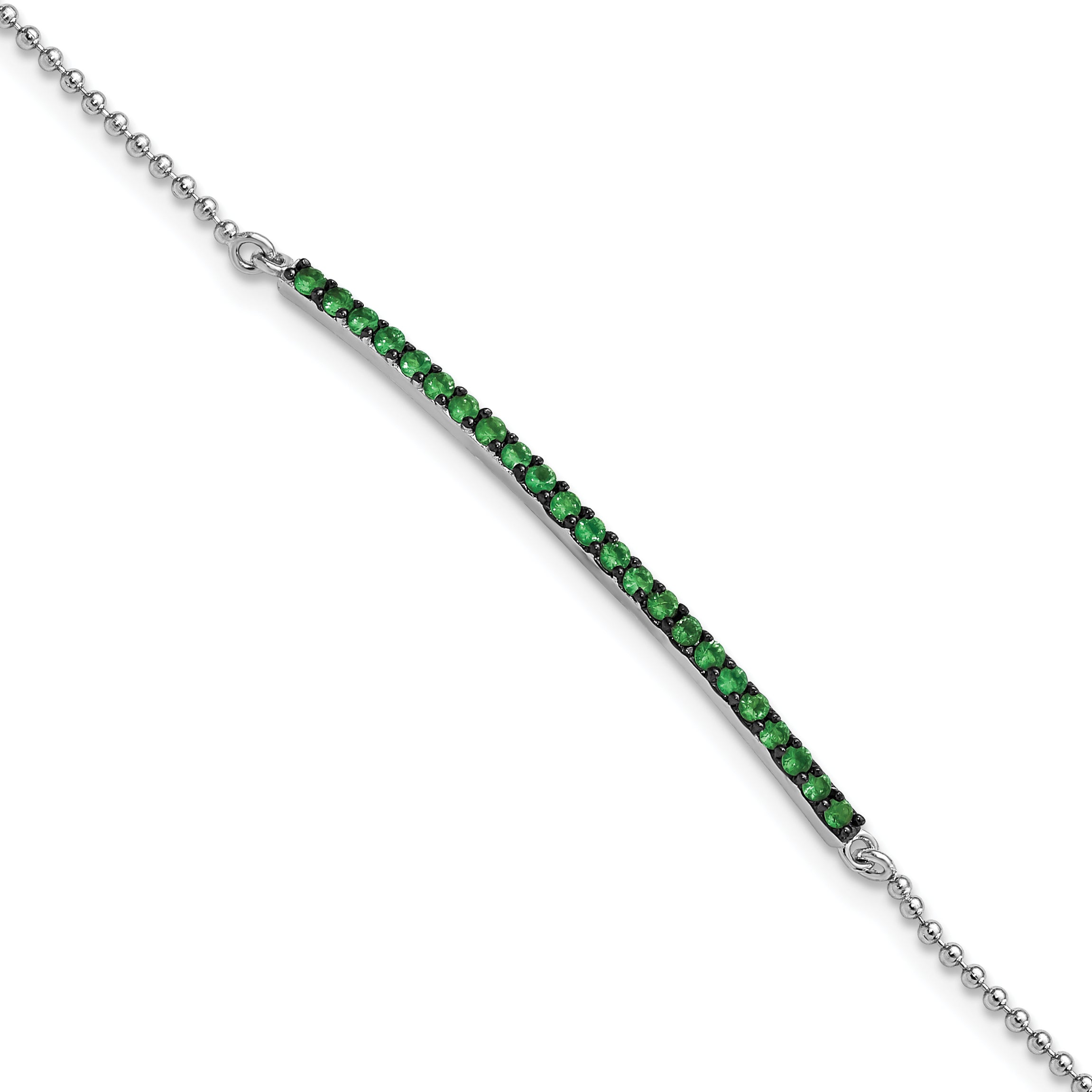 Cheryl M Sterling Silver Hematite and Rhodium-plated Polished and Beaded Green Glass Bar 7 Inch Bracelet