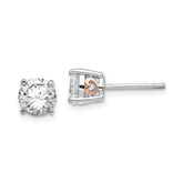 Cheryl M Sterling Silver Rhodium-plated and Rose Gold-plated Accent Heart Brilliant-cut CZ Stud Post Earrings