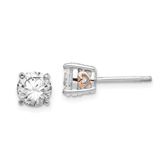 Cheryl M Sterling Silver Rhodium-plated and Rose Gold-plated Accent Heart Brilliant-cut CZ Stud Post Earrings