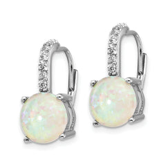 Cheryl M Sterling Silver Rhodium-plated Cabochon Lab Created Opal and Brilliant-cut CZ Leverback Earrings