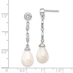 Cheryl M Sterling Silver Rhodium-plated Teardrop Freshwater Cultured Pearl and Brilliant-cut CZ Post Dangle Earrings