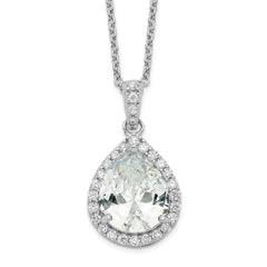 Cheryl M Sterling Silver Rhodium-plated Brilliant-cut Teardrop CZ Halo 18 Inch Necklace