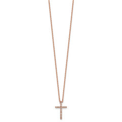 Cheryl M Sterling Silver Rose Gold-plated Polished CZ Latin Cross Necklace