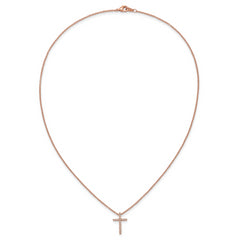 Cheryl M Sterling Silver Rose Gold-plated Polished CZ Latin Cross Necklace