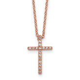 Cheryl M Sterling Silver Rose Gold-plated Polished CZ Latin Cross Necklace