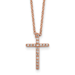 Cheryl M Sterling Silver Rose Gold-plated Polished CZ Latin Cross Necklace