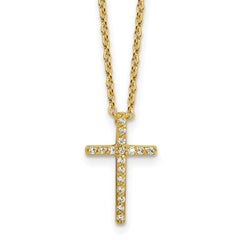 Cheryl M Sterling Silver Gold-plated Polished CZ Latin Cross Necklace
