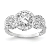 Cheryl M Sterling Silver Rhodium-plated Brilliant-cut CZ Three Stone Halo Ring