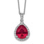 Cheryl M Sterling Silver Rhodium-plated Brilliant-cut Lab Created Ruby and Brilliant-cut White CZ Teardrop Halo 18 Inch Necklace