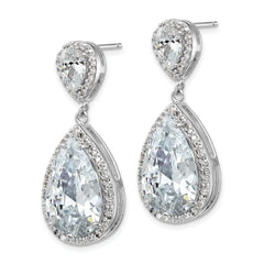 Cheryl M Sterling Silver Rhodium-plated Fancy Brilliant-cut Pear Shaped CZ Post Dangle Earrings