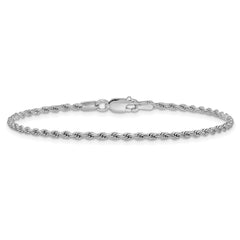 Sterling Silver Rhodium-plated 1.85mm Diamond-cut Rope Chain Anklet