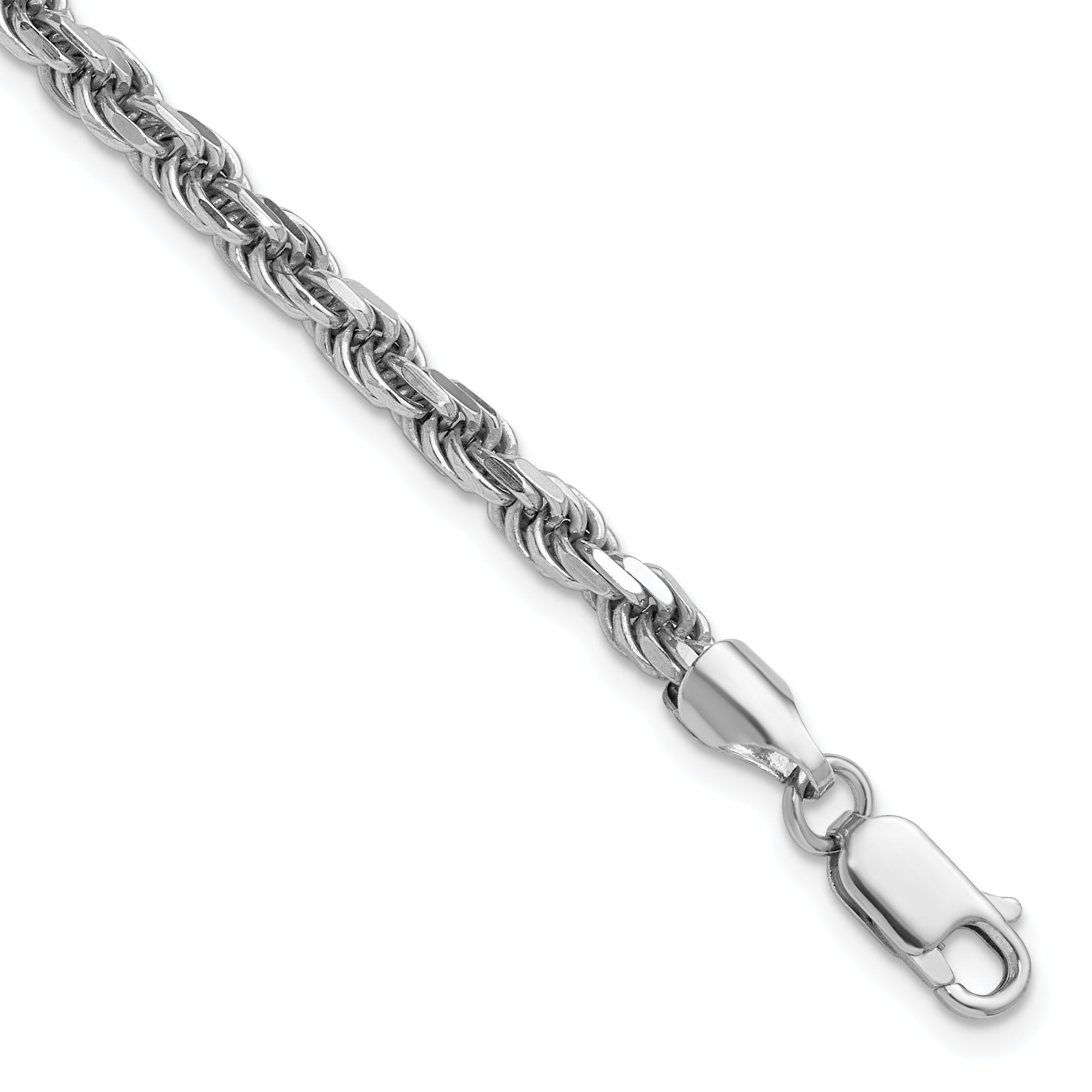 Sterling Silver Rhodium-plated 3.75mm Diamond-cut Rope Chain