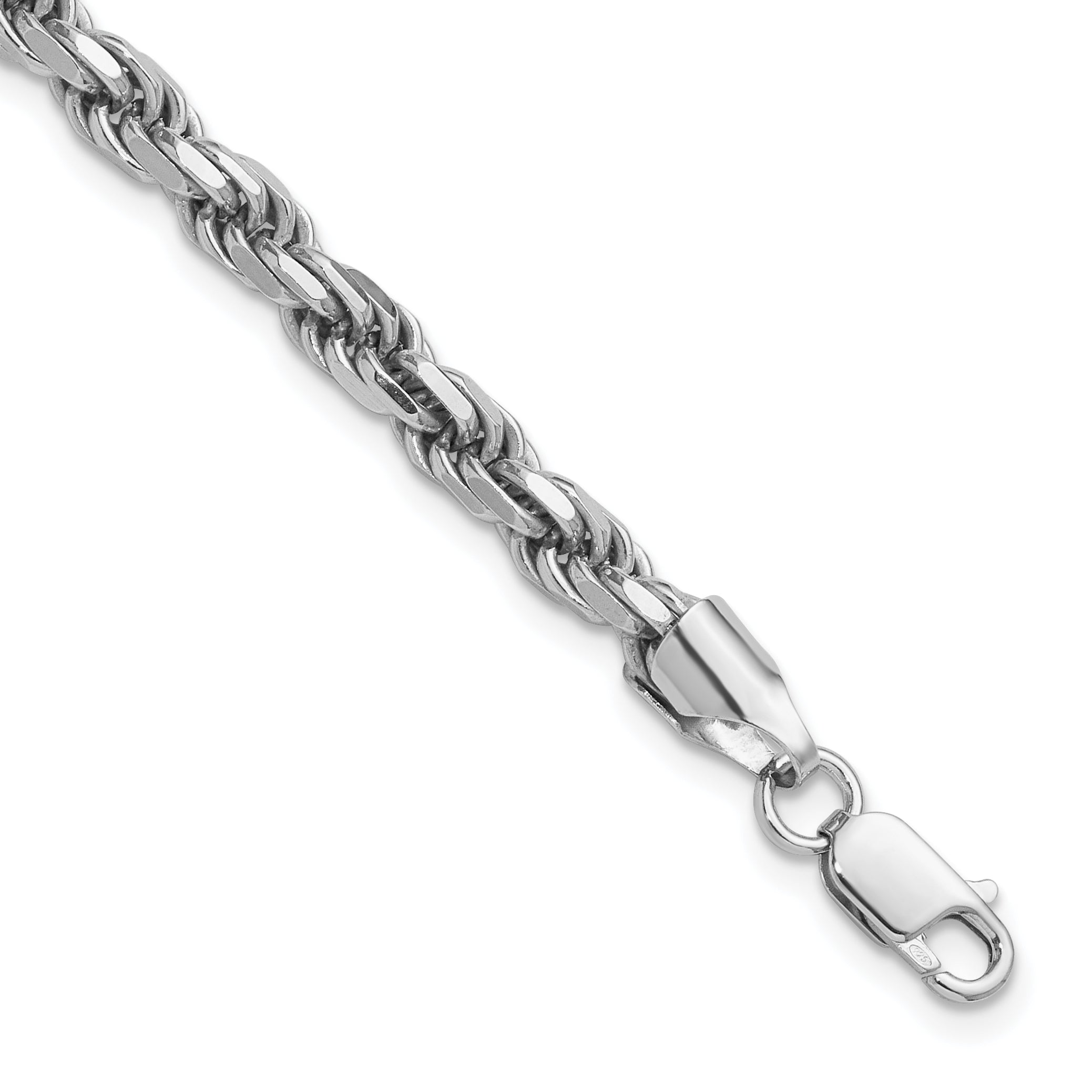 Sterling Silver Rhodium-plated 5.75mm Diamond-cut Rope Chain