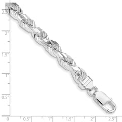 Sterling Silver Rhodium-plated 6.5mm Diamond-cut Rope Chain