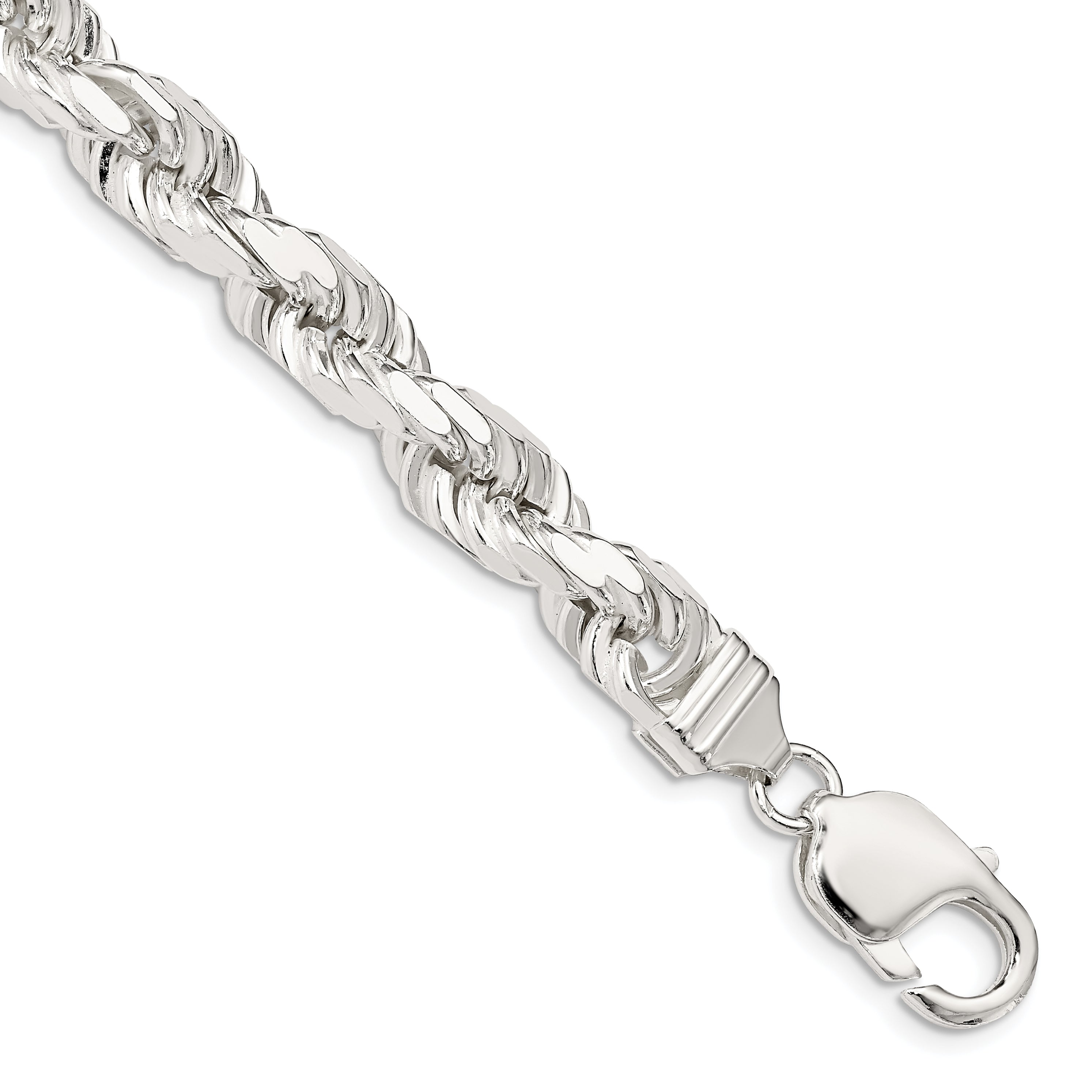Sterling Silver 7.8mm Diamond-cut Rope Chain
