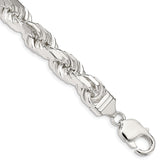Sterling Silver 9.0mm Diamond-cut Rope Chain