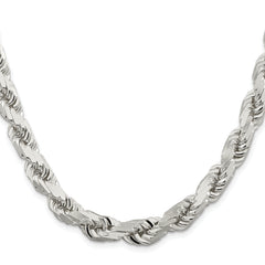 Sterling Silver Rhodium-plated 9.0mm Diamond-cut Rope Chain