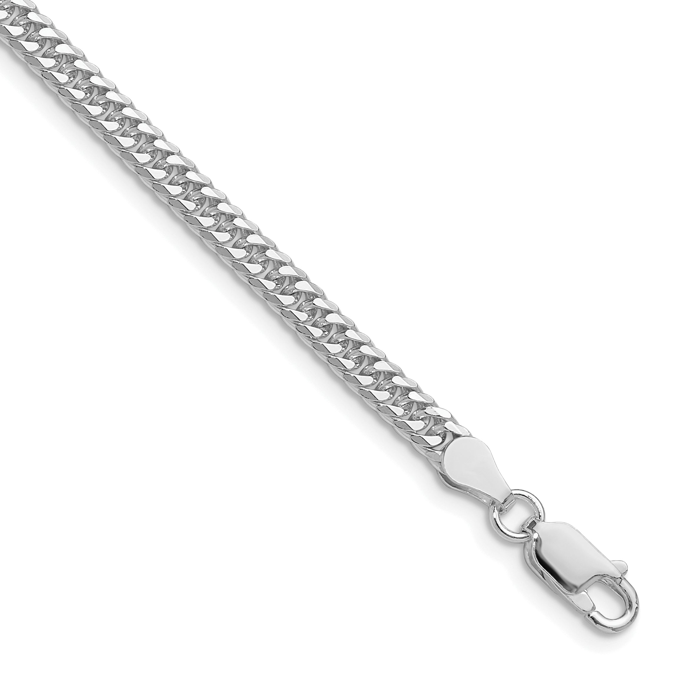 Sterling Silver Rhodium-plated 3.9mm Double Diamond-cut Curb Chain