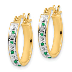 Diamond Fascination Diamond Mystique Sterling Silver 18K Gold-plated Diamond and Emerald Oval Hoop Earrings