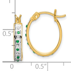 Diamond Fascination Diamond Mystique Sterling Silver 18K Gold-plated Diamond and Emerald Oval Hoop Earrings