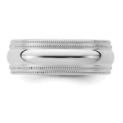 SS Rhodium-plated 7mm Comfort Fit Double Milgrain Size 13.5 Band