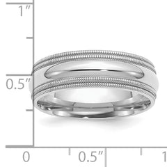 SS Rhodium-plated 7mm Comfort Fit Double Milgrain Size 13.5 Band