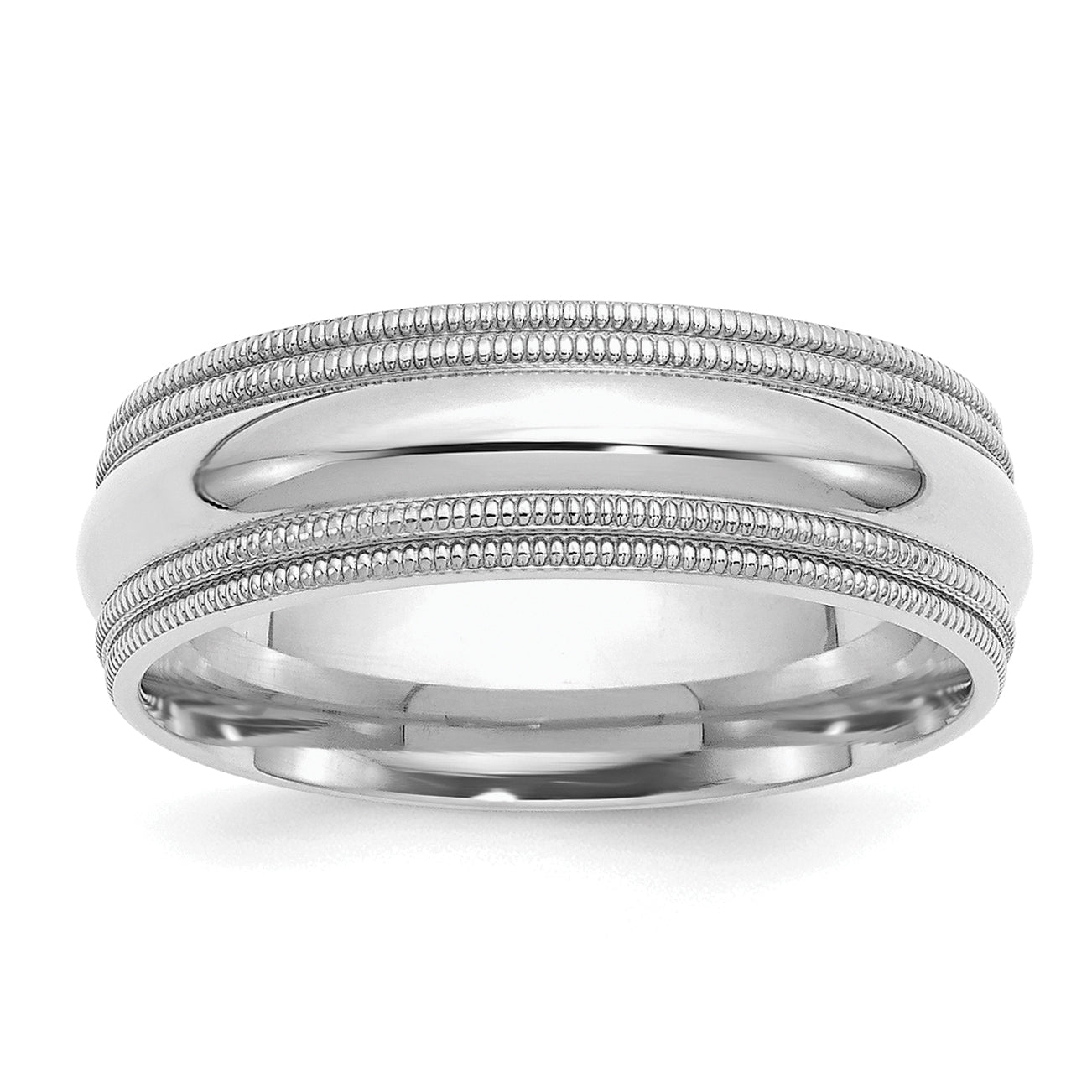SS Rhodium-plated 7mm Comfort Fit Double Milgrain Size 13.5 Band