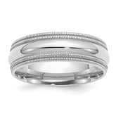 SS Rhodium-plated 7mm Comfort Fit Double Milgrain Size 13.5 Band