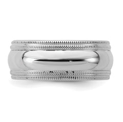 SS Rhodium-plated 8mm Comfort Fit Double Milgrain Size 13.5 Band