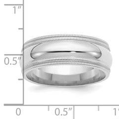 SS Rhodium-plated 8mm Comfort Fit Double Milgrain Size 13.5 Band