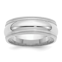 SS Rhodium-plated 8mm Comfort Fit Double Milgrain Size 13.5 Band