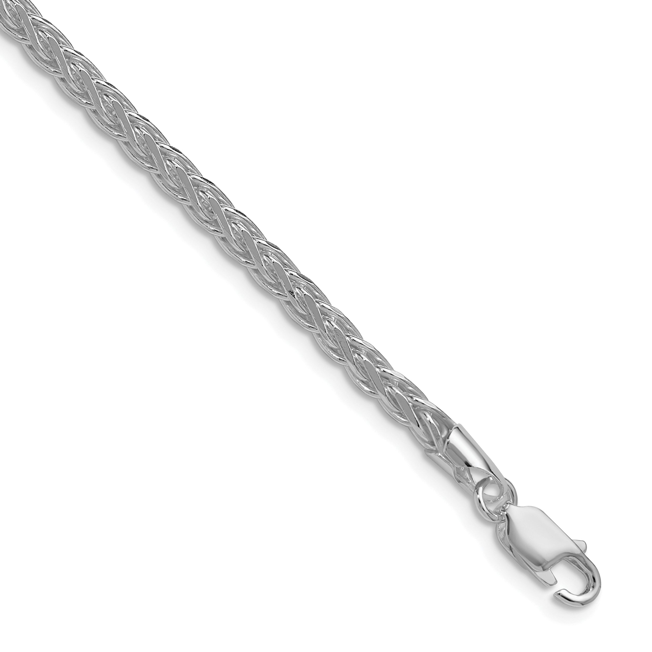 Sterling Silver Rhodium-plated 3.5mm Diamond-cut Square Spiga Chain