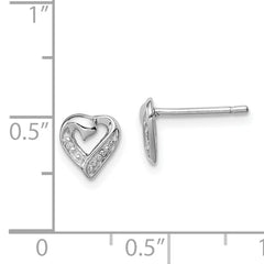 Sterling Silver Rhodium Diamond Heart Post Earrings