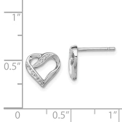 Sterling Silver Rhodium Diamond Heart Post Earrings