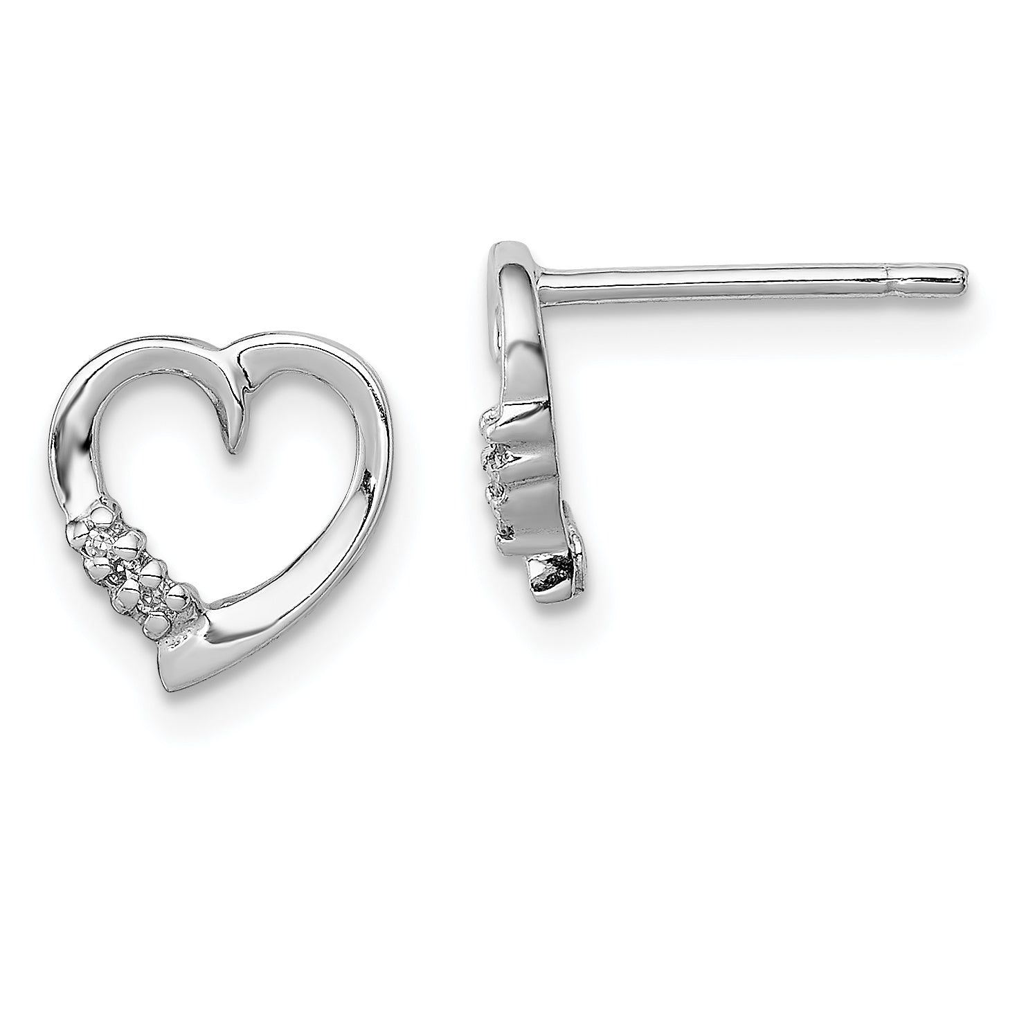 Sterling Silver Rhodium Diamond Heart Post Earrings