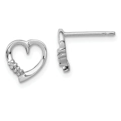 Sterling Silver Rhodium Diamond Heart Post Earrings