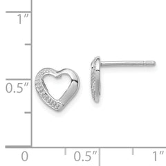 Sterling Silver Rhodium Diamond Heart Post Earrings