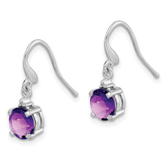 Sterling Silver Amethyst and Diamond Drop Earrings with Rhodium Plated Finish