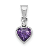Sterling Silver Rhodium Plated Amethyst and Diamond Pendant