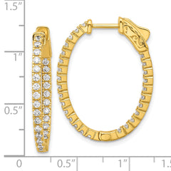 Sterling Shimmer Sterling Silver Gold-tone Flash Gold-plated 1.7mm CZ 54 Stone Oval In and Out Hinged Hoop Earrings