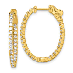 Sterling Shimmer Sterling Silver Gold-tone Flash Gold-plated 1.7mm CZ 54 Stone Oval In and Out Hinged Hoop Earrings