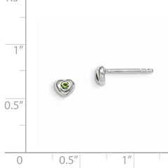 Sterling Silver Madi K Rhodium-plated Polished August Light Green Preciosa Crystal Heart Children's Post Earrings
