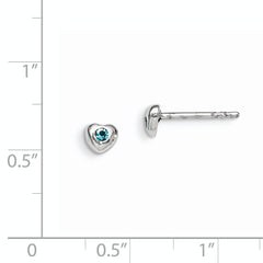 Sterling Silver Madi K Rhodium-plated Polished March Light Blue Preciosa Crystal Heart Children's Post Earrings