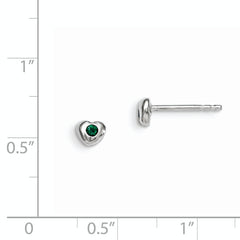 Sterling Silver Madi K Rhodium-plated Polished May Green Preciosa Crystal Heart Children's Post Earrings