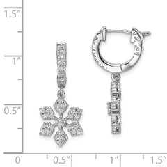 Sterling Shimmer Sterling Silver Rhodium-plated 64 Stone CZ Snowflake Dangle Hinged Hoop Earrings