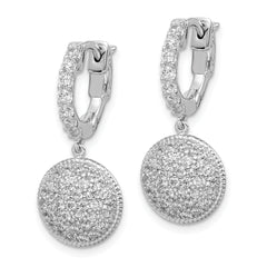 Sterling Shimmer Sterling Silver Rhodium-plated 88 Stone CZ Pav‚ Circle Dangle Hinged Hoop Earrings