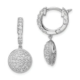 Sterling Shimmer Sterling Silver Rhodium-plated 88 Stone CZ Pav‚ Circle Dangle Hinged Hoop Earrings